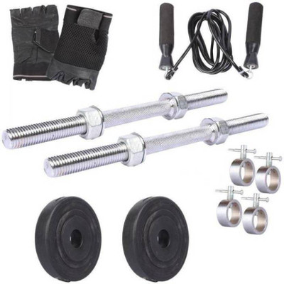 N.VCOMMUNICATION24X7 Best 1KG 2 PVC Plates with 2 Silver Handle with Lock 1 Skipping Rops & Hand Gloves Gym & Fitness Kit
