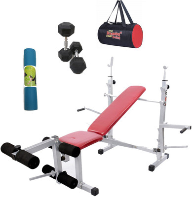 

Lifeline Multi Gym Bench 308 | Bundles With Hexa Dumbbell 5kg Set, Gym Bag and Yoga Mat Home Gym Combo(100 - 120 kg)