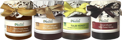 Farm Naturelle Real Ginger Infused Forest Honey, Real Clove Infused Forest Honey (250 Gms), Vana Tulsi Forest Honey(250 Gms) and Cinnamon Infused Forest honey(250 Gms) Combo {4X 250 gm pack }-Immense Medicinal Value(1000 g, Pack of 4)