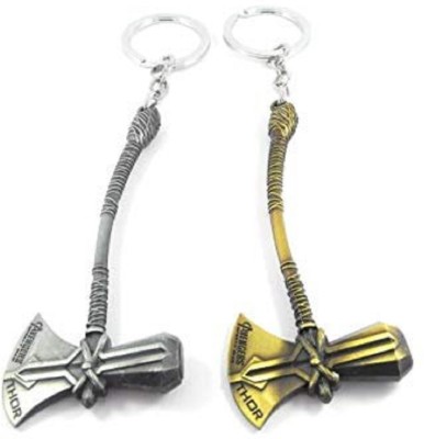 kd collections KD376-Axe Avengers Infinity War Thor Stormbreaker Hammer Combo Antique Silver Grey & Antique Golden Color Metal Keychain Key Chain