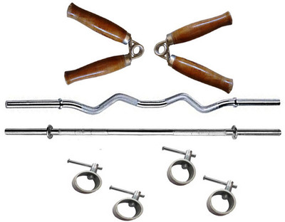 

StepInnStore ''BEST QUALITY COMBO'' STRAIGHT BAR+ CURL BAR+ 2PCS WOODEN HAND GRIP WITH 4 STEEL LOCKS Gym & Fitness Kit