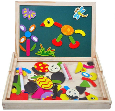 

Authfort Wooden Double Side Drawing Writing Board Magnetic Puzzle Game Toy Set Boys Girls(Multicolor)