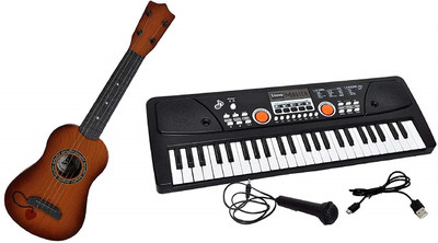 

Bestie Toys 24" 4 Strings Guitar Toy with 49 Key Electronic Keyboard Piano Musical Toy with Micro Phone & 4 String Guitar (Pack of 2 PCS)(Multicolor)