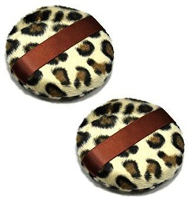

Windmax 2Pcs 3 Inch Fashion Brown Leopard Pattern Large Size Sponge Loose Powder Puff Cosmetic Makeup Tool With Satin Ribbon Strap