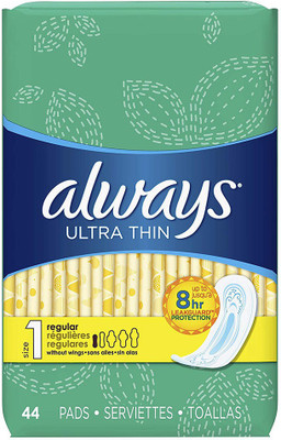 

Always Ultra Thin Pads, Size 1, Regular Absorbency, Unscented, 44 Count (Pack of 3) Sanitary Pad(Pack of 44)
