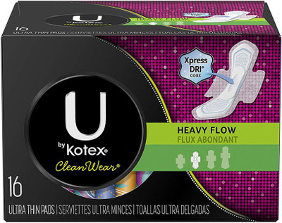 

Kotex CleanWear Ultra Thin Heavy Flow Pads with Wings, Unscented, 16 Count (Pack of 6) Sanitary Pad(Pack of 16)