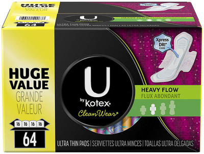 

kotex Cleanwear Ultra Thin Pads with Wings, Heavy Flow, 64 Count Sanitary Pad(Pack of 64)