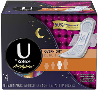 

Kotex AllNighter Ultra Thin Overnight Pads with Wings, Unscented, 14 Count (Pack of 6) Sanitary Pad(Pack of 14)