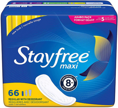 

Stayfree Maxi Regular Pads For Women, Wingless, Reliable Protection and Absorbency of Feminine Periods, 66 count Sanitary Pad(Pack of 66)