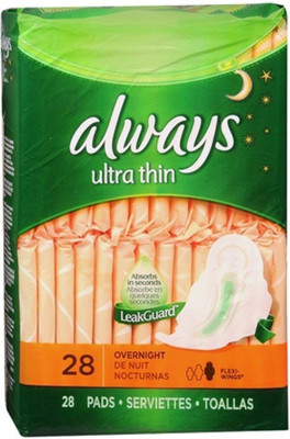 

Always Ultra Thin Overnight W/Wings 28ct Sanitary Pad(Pack of 28)