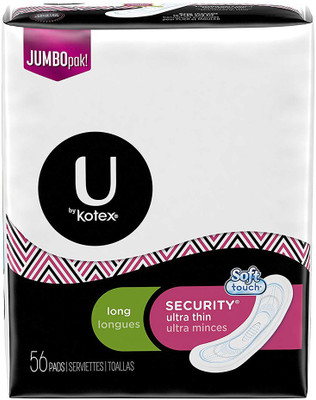 Kotex Security Ultra Thin Pads, Long, Fragrance-Free, 56 Count Sanitary Pad(Pack of 56)