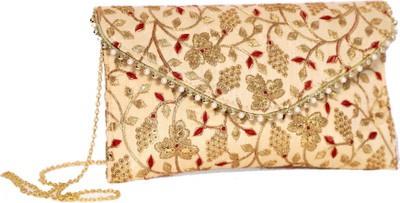 

RK Brands Women Evening/Party Beige Silk Sling Bag
