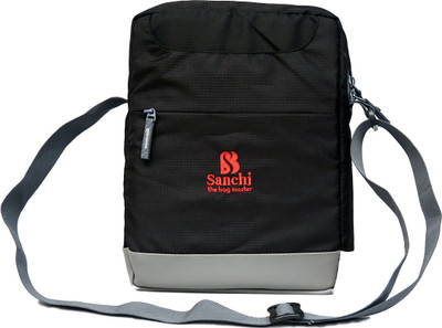 Sanchi Men Casual Black Polyester Sling Bag