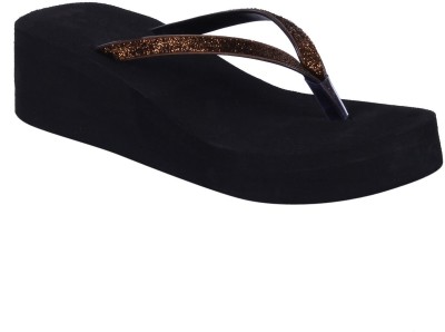 FA82 Women black-gola Slippers(Brown , 7)