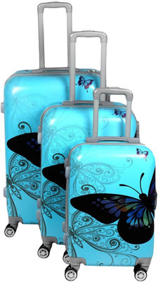 

Continental 100% Polycarbonate, 360 Â Rotating Wheels, Beautiful Butterfly Printed Pattern Suitcases & Trolley Bag Luggage Bag Size-20", 24" & " Cabin Size Set of 3 (ITN-069) (Sky Blue) Check-in Luggage -  inch(Blue