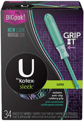 

Kotex Sleek Tampons, Super Absorbency, Fragrance-Free, 34 Count - Pack of 6 Tampons(Pack of 34)