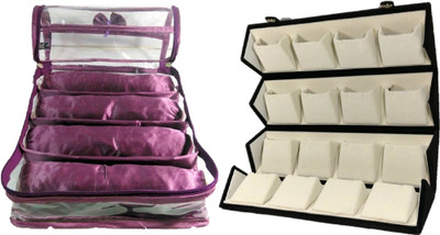 

phoenixfaso combo of 4 roll bangle box Large Earring Studs Tops Velvet Folder 16 Pairs Organizer Jewellery Vanity Box vanity box Vanity Box(Purple, White)