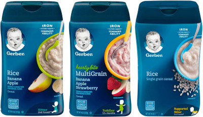 

Gerber Rice Banana Apple Cereal 227g + Multigrain Banana Apple Strawberry Cereal 227g + Rice Cereal 227g(681g) Cereal(681 g, Pack of 3, 1)