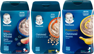 Gerber Whole Wheat Apple Blueberry 227g + Oatmeal Singlegrain 227g + Oatmeal Banana 227g (681g) Cereal(681 g, Pack of 3, 1)