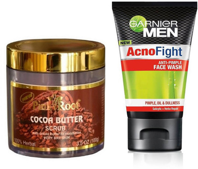 

Pink Root COCOA BUTTER SCRUB 100G WITH GARNIER ACNO FIGHT FACEWASH(Set of 2)