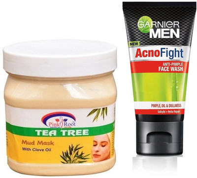 

Pink Root TEA TREE MUD MASK 500G WITH GARNIER ACNO FIGHT FACEWASH(Set of 2)