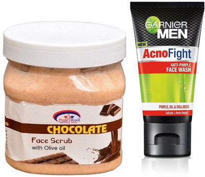 

Pink Root CHOCOLATE SCRUB 500G WITH GARNIER ACNO FIGHT FACEWASH(Set of 2)