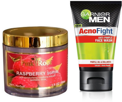 

Pink Root RASPBERRY SCRUB 100G WITH GARNIER ACNO FIGHT FACEWASH(Set of 2)