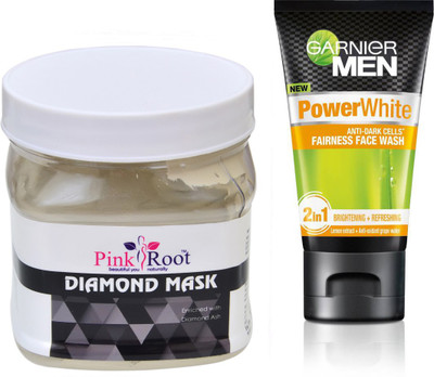 

Pink Root DIAMOND MASK 500G WITH GARNIER POWER WHITE FACEWASH(Set of 2)