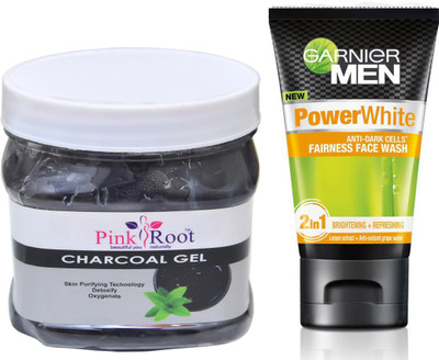 

Pink Root CHRACOAL GEL 500G WITH GARNIER POWER WHITE FACEWASH(Set of 2)