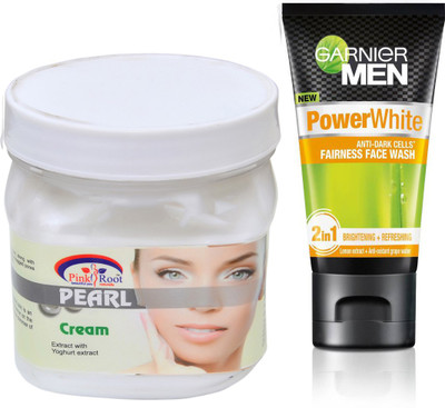 

Pink Root PEARL CREAM 500G WITH GARNIER POWER WHITE FACEWASH(Set of 2)
