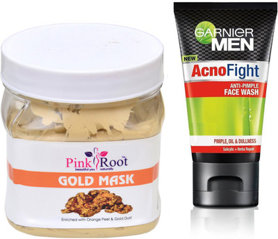 

Pink Root GOLD MASK 500G WITH GARNIER ACNO FIGHT FACEWASH(Set of 2)