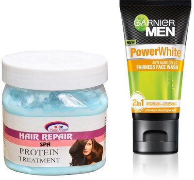 

Pink Root HAIR SPA CREAM 500G WITH GARNIER POWER WHITE FACEWASH(Set of 2)