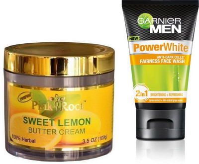 

Pink Root SWEET LEMON BUTTER CREAM 100G WITH POWER WHITE FACEWASH(Set of 2)