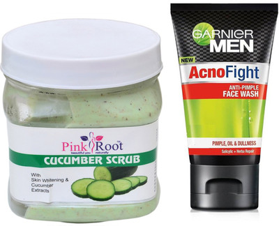 

Pink Root CUCUMBER SCRUB 500G WITH GARNIER ACNO FIGHT FACEWASH(Set of 2)
