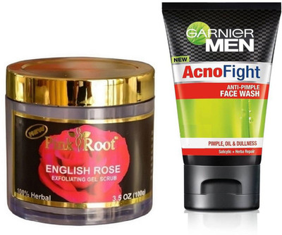 

Pink Root ENGLISH ROSE SCRUB 100G WITH GARNIER ACNO FIGHT FACEWASH(Set of 2)