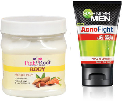

Pink Root BODY MASSAGE CREAM 500G WITH GARNIER ACNO FIGHT FACEWASH(Set of 2)