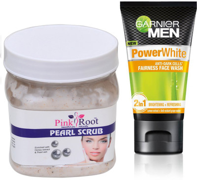 

Pink Root PEARL SCRUB 500G WITH POWER WHITE FACEWASH(Set of 2)