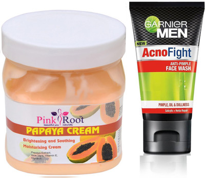 

Pink Root PAPAYA CREAM 500G WITH GARNIER ACNO FIGHT FACEWASH(Set of 2)