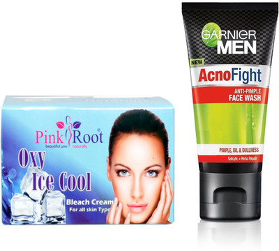 

Pink Root OXY ICE COOL BLEACH 250G WITH GARNIER ACNO FIGHT FACEWASH(Set of 2)