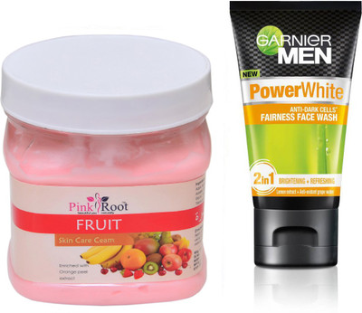 

Pink Root FRUIT CREAM 500G WITH GARNIER POWER WHITE FACEWASH(Set of 2)