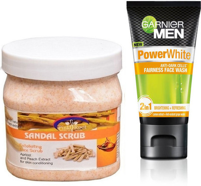 

Pink Root SANDAL SCRUB 500G WITH GARNIER POWER WHITE FACEWASH(Set of 2)