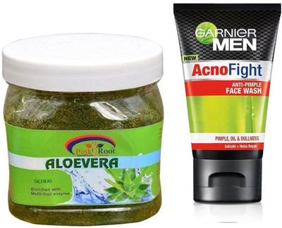 

Pink Root ALOEVERA GEL 500G WITH GARNIER ACNO FIGHT FACEWASH(Set of 2)