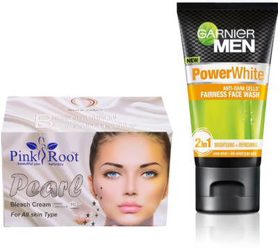 

Pink Root PEARL BLEACH CREAM 250G WITH GARNIER POWER WHITE FACEWASH(Set of 2)