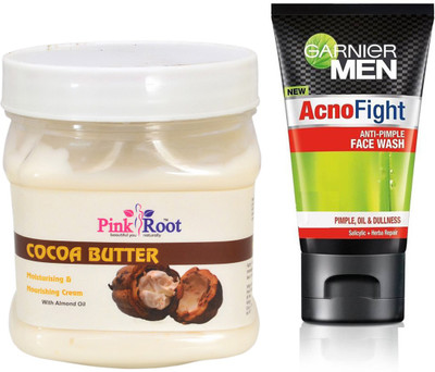 

Pink Root COCOA BUTTER CREAM 500G WITH GARNIER ACNO FIGHT FACEWASH(Set of 2)
