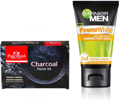 

Pink Root CHARCOAL KIT 83G WITH GARNIER POWER WHITE FACEWASH(Set of 2)