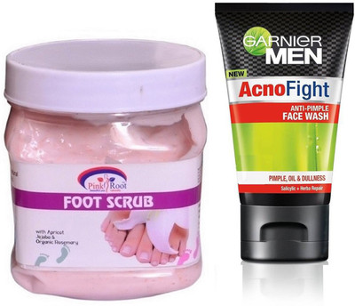 

Pink Root FOOT SCRUB 500G WITH GARNIER ACNO FIGHT FACEWASH(Set of 2)