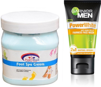 

Pink Root FOOT SPA CREAM 500G WITH GARNIER POWER WHITE FACEWASH(Set of 2)