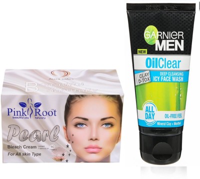 

Pink Root PEARL BLEACH CREAM 250G WITH GARNIER OIL CLEAR FACEWASH(Set of 2)