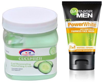 

Pink Root CUCUMBER CREAM 500G WITH GARNIER POWER WHITE FACEWASH(Set of 2)