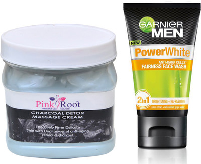 

Pink Root CHARCOAL CREAM 500G WITH GARNIER POWER WHITE FACEWASH(Set of 2)